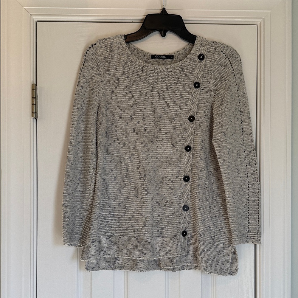 NIC+ZOE Gray Button-Accent Sweater